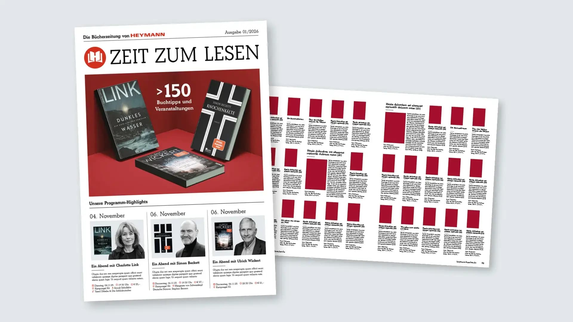 Aufgeschlagene 'Zeit zum Lesen' Zeitungsbeilage mit Buchvorstellungen.